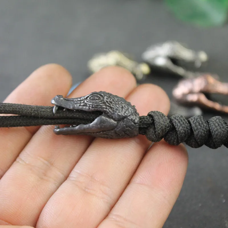 Crocodile Head Carving Brass Knife Bead EDC Outdoor DIY Paracord Accessories Woven Lanyard Pendant Jewelry Umbrella Rope Hanging