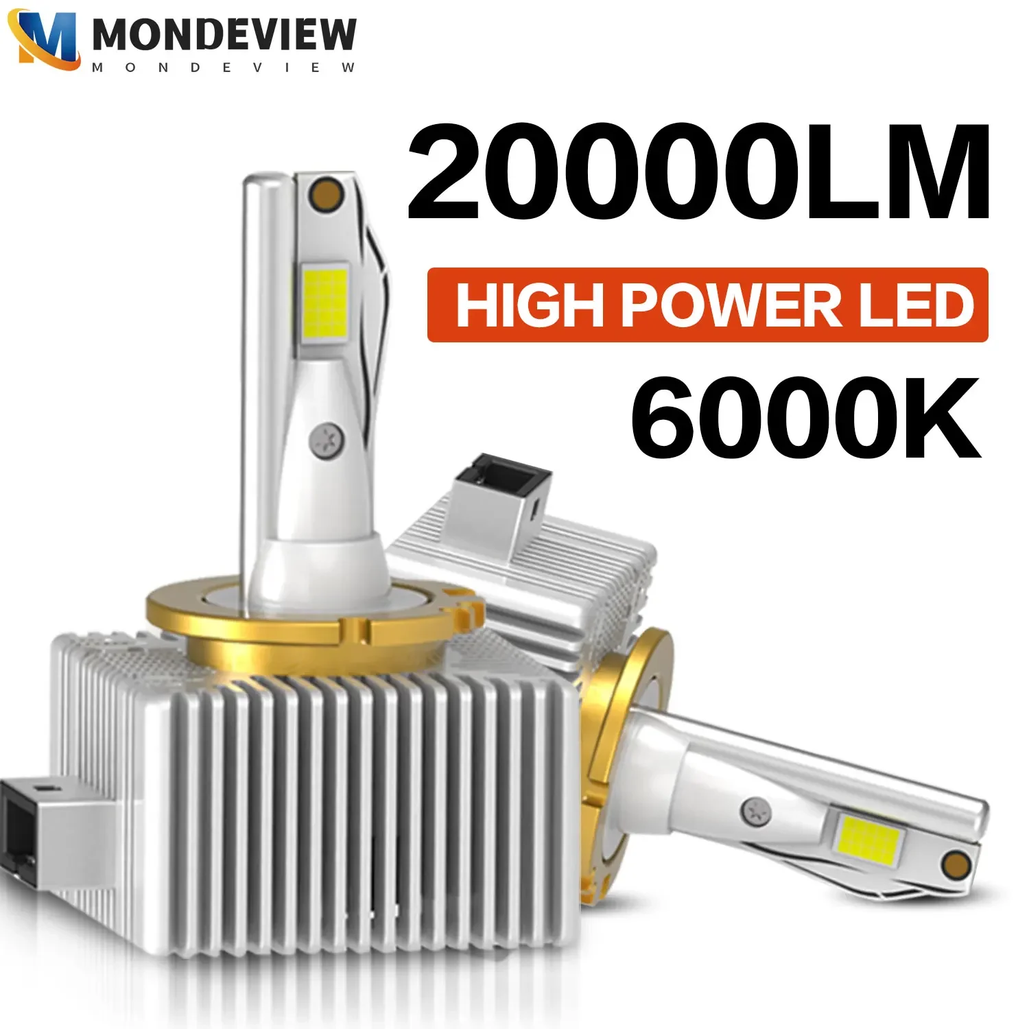 MONDEVIEW 2pcs KJ05 D1S D2S D3S D4S 20000LM high brightness straight headlights 6500K 500W high-power car daytime running lights