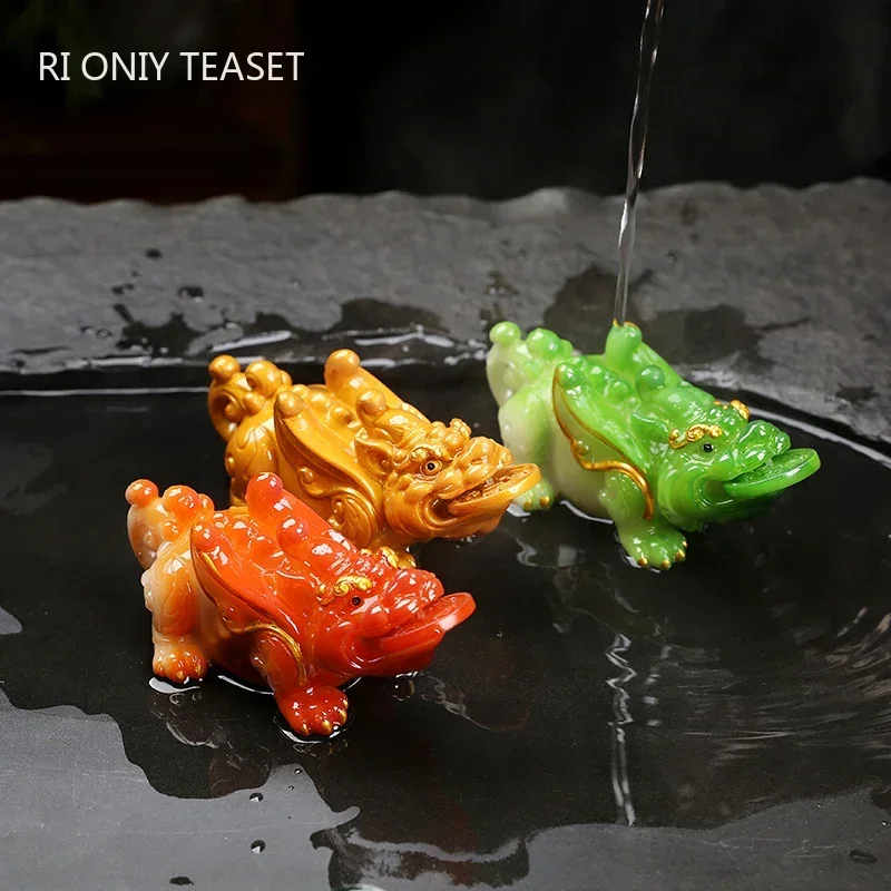 

Lucky Fortune Pixiu Statue Resin Color Changing Tea Pet Animal Tea Figurine Ornaments Chinese Can Raise Tea Set Decoration