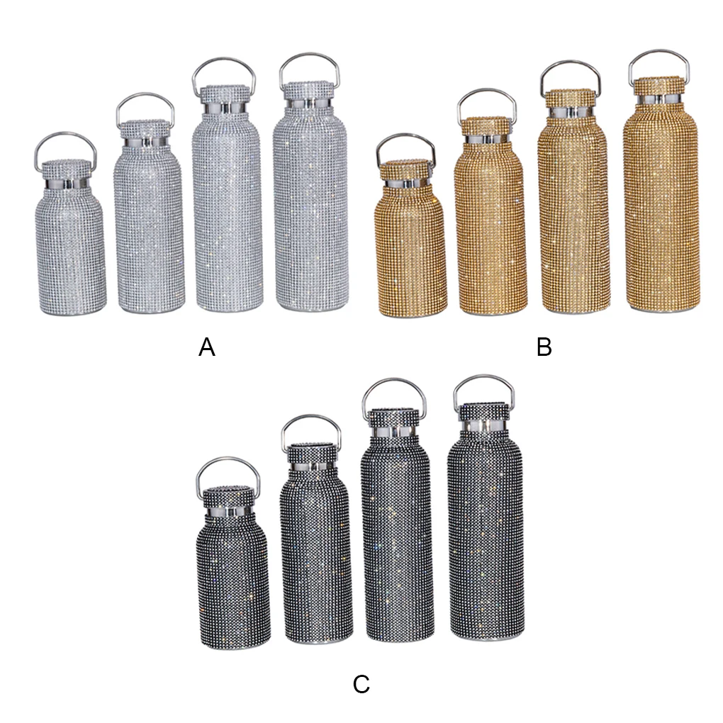 

350 500 600 750ml Glitter Vacuum Flask Insulated Rhinestone Fashion Milk Water Bottle Stainless Steel Thermal Kettle Car