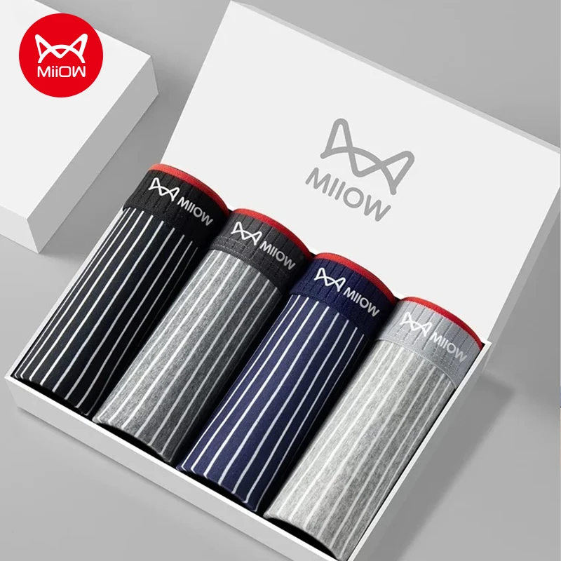 

MiiOW, 6 шт., хлопковое мужское нижнее белье, боксеры 3A, антибактериальные мужские трусы с промежностью, полосатые мужские трусы, L-5XL, мужские боксеры