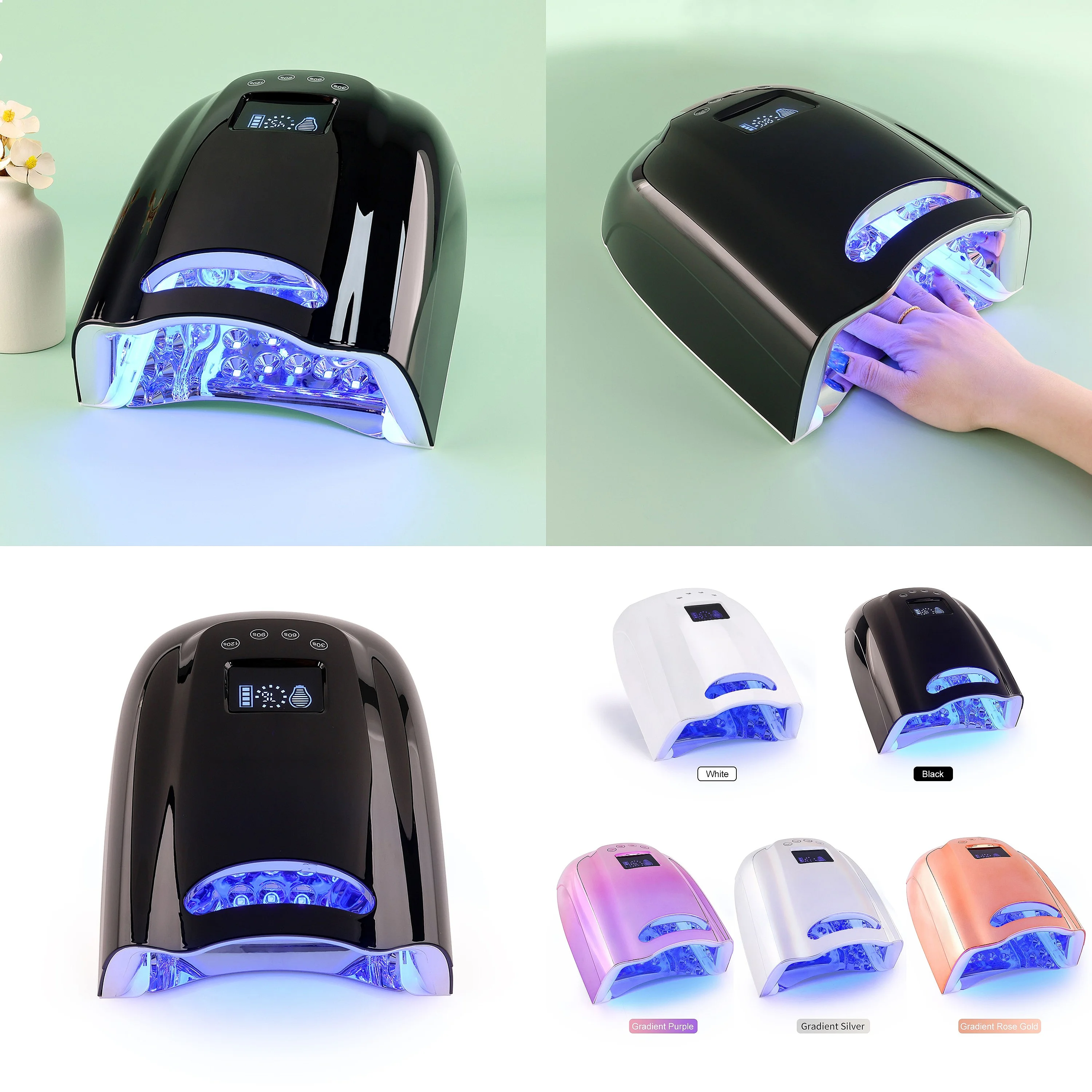 Beautiful White/rose Gold Pro Cure Cordless Rechargeable 128W Led UV Nail Lamp Machine Use in 365nm Salons Manicure