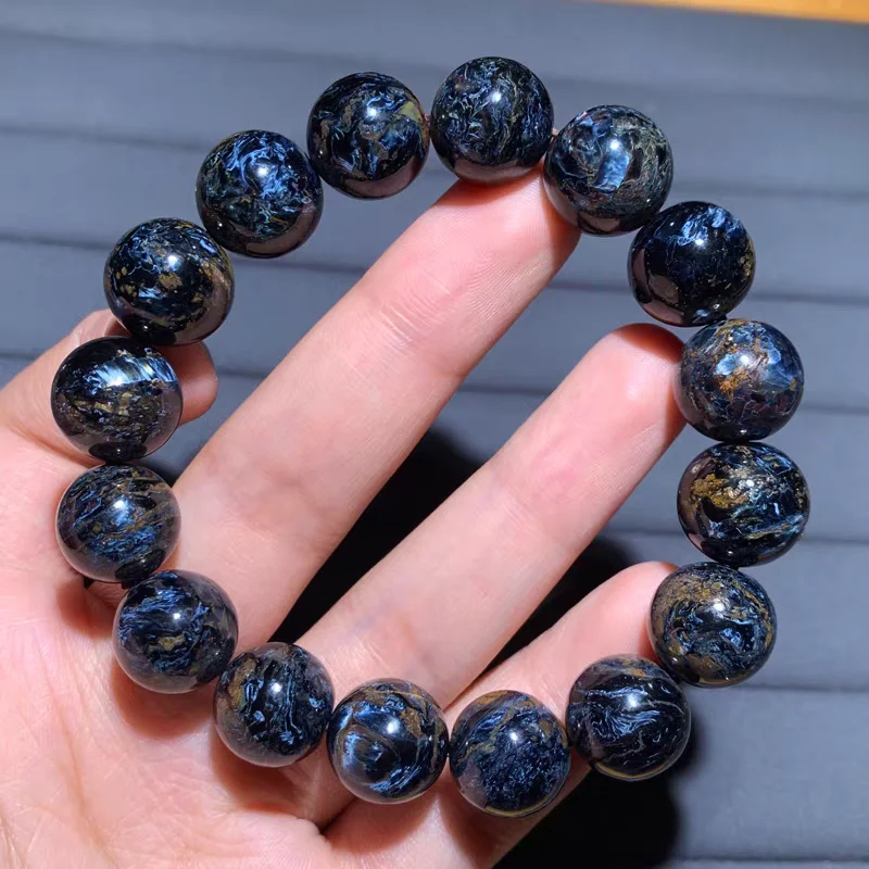 Natural Blue Pietersite Women Crystal Beads Bracelet Round Beads Chatoyant 10mm Cat Eye Yellow Pietersite Namibia AAAAA