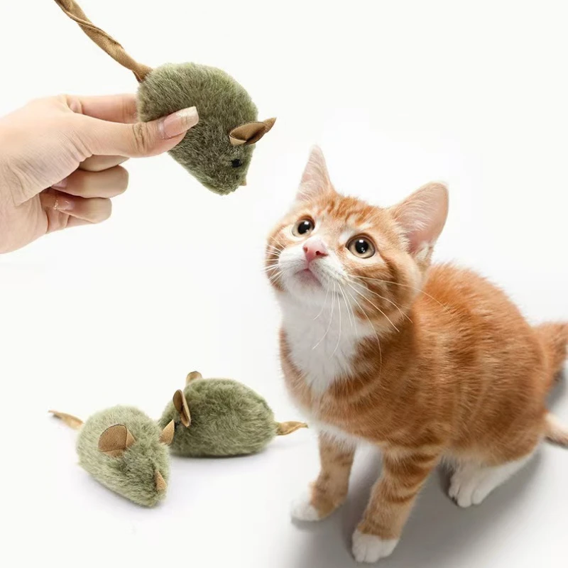 Juguete interactivo de peluche para gatos, ratones de imitación chirriantes, resistentes a las mordidas, suministros de juguetes interactivos de peluche para gatos, 3 uds.