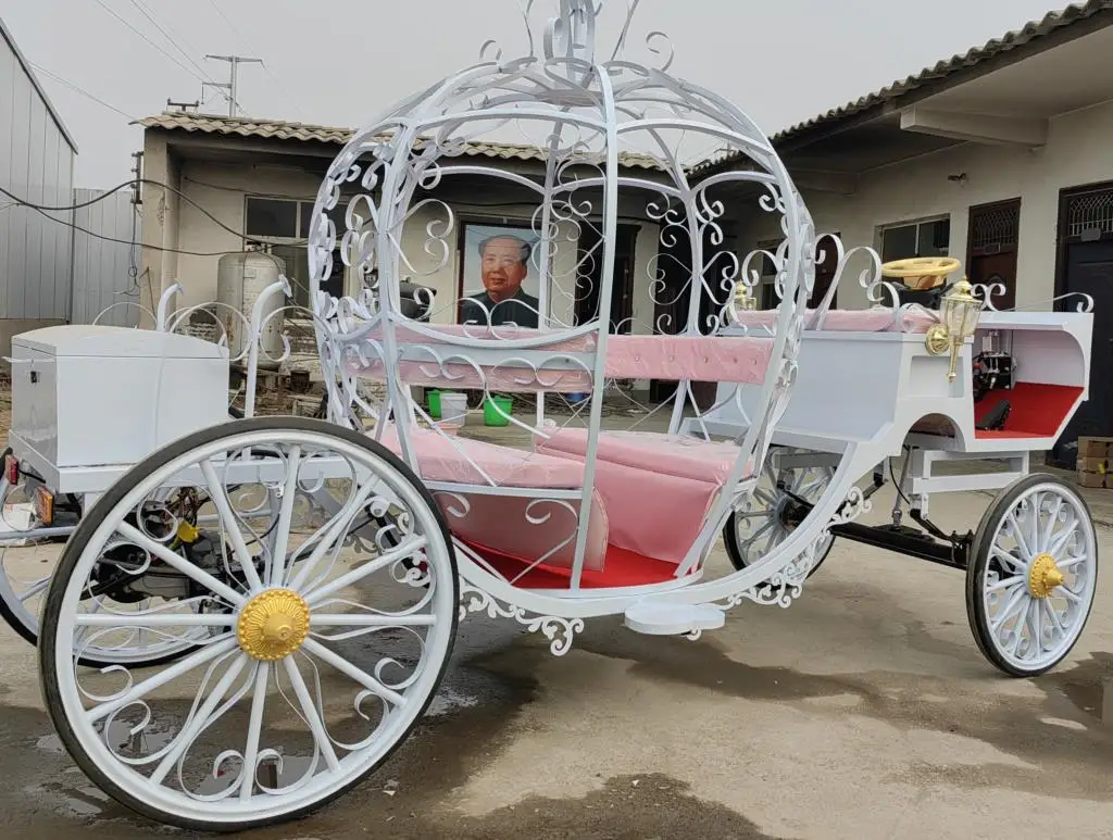 Carrinho de cavalo de luxo sem energia, treinador real, vagão de casamento, transporte de cavalo personalizado, atmosfera elétrica de alta qualidade, elegante