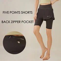 Women's 2-in-1 High Waist Yoga Shorts Slimming Stretchy Activewear With Convenient Zipper Pocket Fitness Sports Shorts