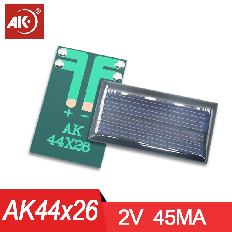 AK 44*26mm 5pcs 2V 45ma Solar Panel Plates Cells Energy Powerbank System Photovoltaic Complete Kit for Portable 1v 2.5v 3v 4v 5v