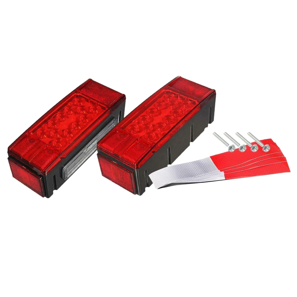 Left+Right/Over 12 LED Diodes Waterproof Red Trailer Boat Rectangle Stud Stop Turn Tail Lights