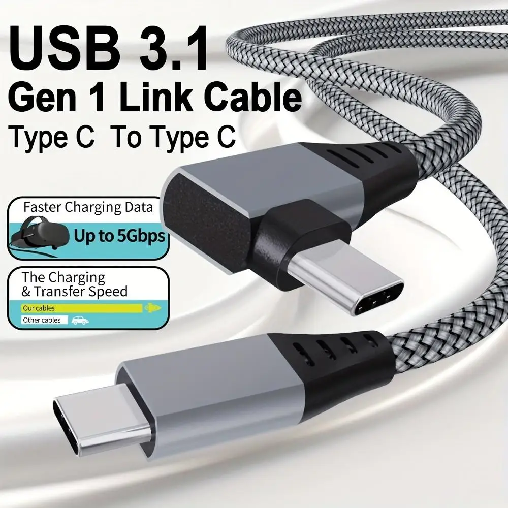 

LAIHONEN 10FT 60W 5Gbps 90° USB-C to C VR Cable, Nylon Braided Gray, For Meta Quest3S/3/2/Pro Pico4/Ultra PC SteamVR