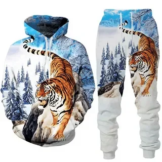 3D Animal Wolf Print Hoodies sets Sweatshirts Pants Sets Casual Men\'s Clothing Oversize Hoody Spring And Autumn Men Tracksuit