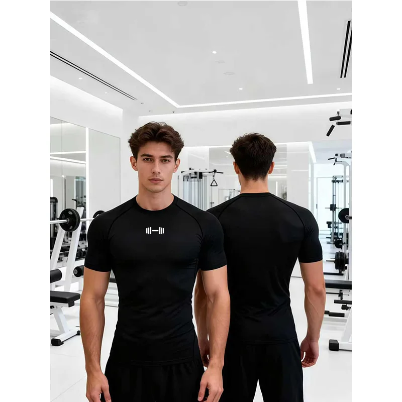 Men's Outdoor Sports Fitness T-Shirt Quick-Drying Short-Sleeved Training Pro Running Stretch Tight-Fitting Yoga Clothes