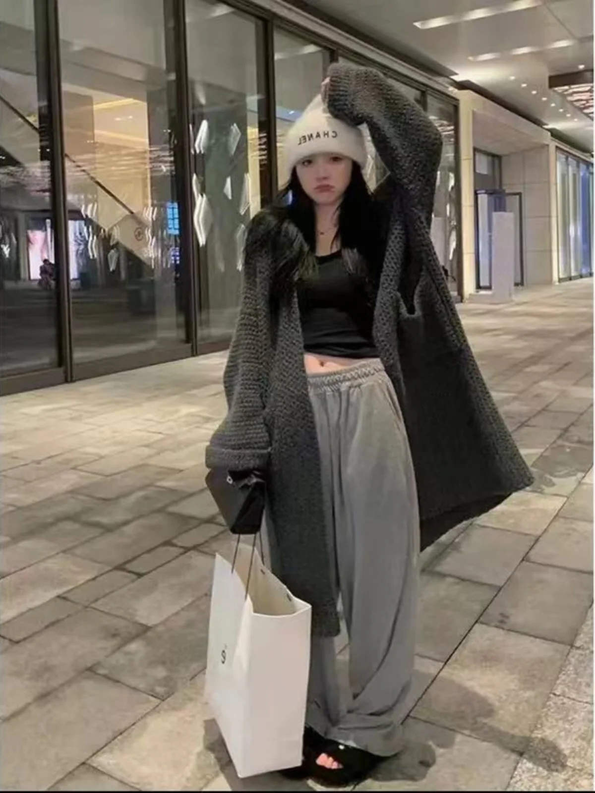 Loose Long Sve Women's Knitted Sweater ay Lazy Sle Autumn Winter Faion V-Ne Cardigan Casual Outerwear Coat