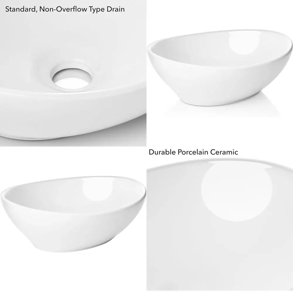 

16 x 13 Oval White Ceramic Sink - Egg-Shaped Above Counter Vanity Basin