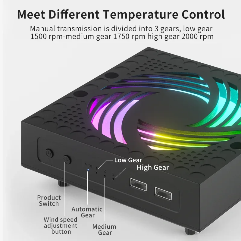 Cooling Fan for Xbox Series X with RGB Light Strip 3 Levels Adjustable Speed Cooler Fan System 1500/1750/2000 RPM USB