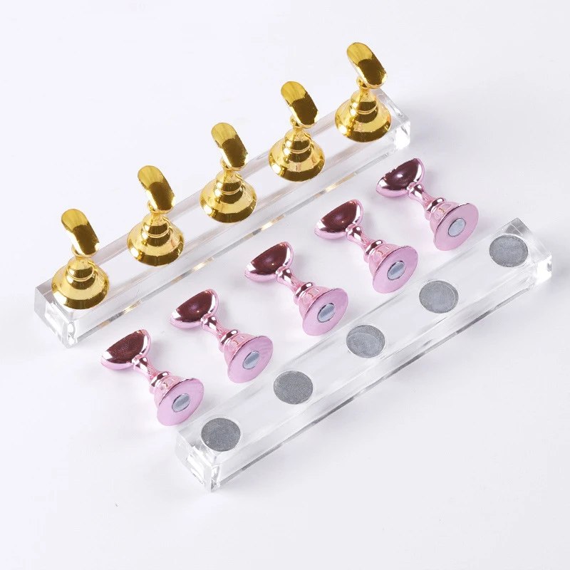 Wholesale Nail Tips,Crystal Base, Salon DIY  Manicure Tool  Nail Art Display Stand 5pcs/Set, Magnetic Holder for False Practice