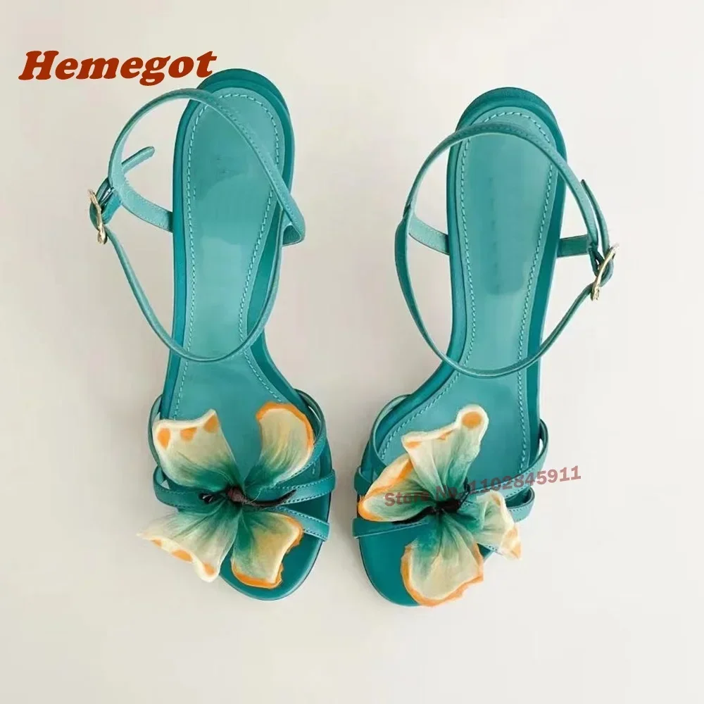 Blue Butterfly Slingback Sandals Open Toe Stiletto Heels Buckle Women's Sandals Luxury Cut-Out Summer Shoes Party Runway Sexy