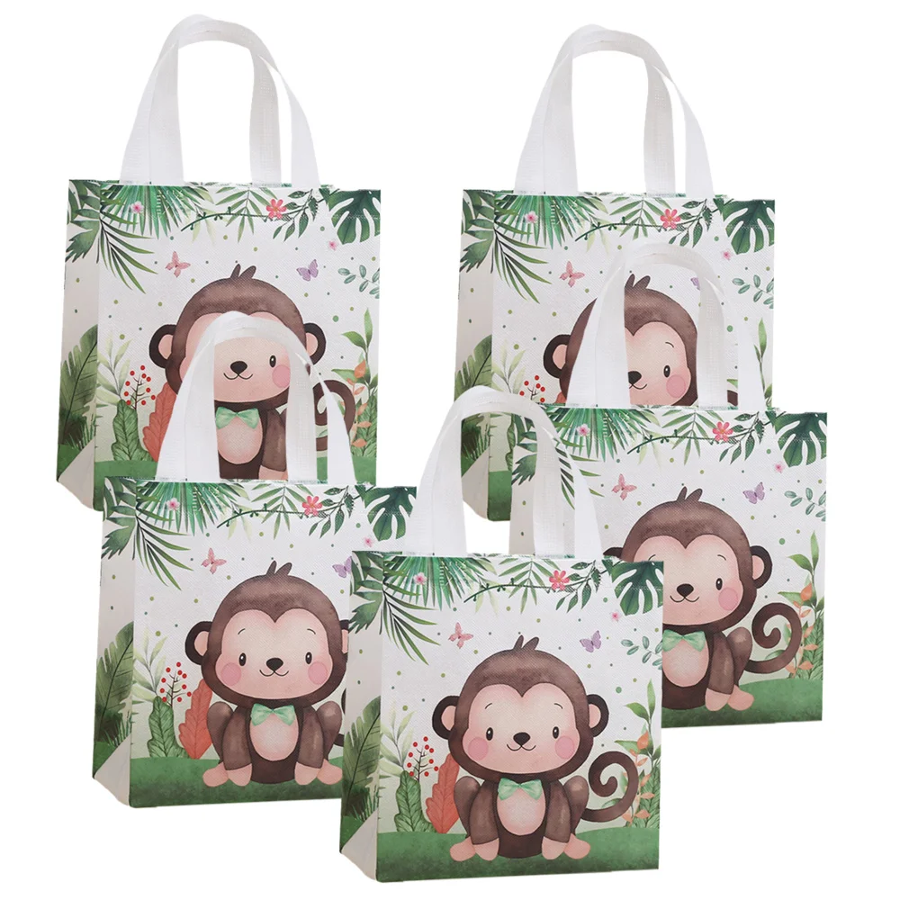 

5 Pcs Monkey Jungle Safari Favor Bags Zoo Animals Birthday Treat Goody Bags Kids Baby Jungle Party Favor Decor Supplies Pack ﻿