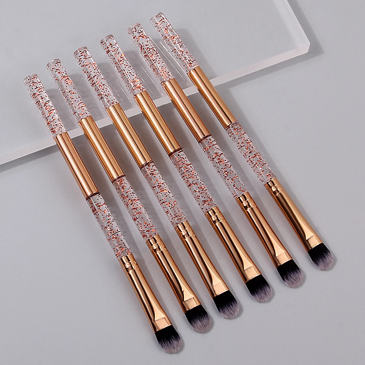 6-piece rose gold glitter eyeshadow brush set, professional eye makeup brush,concealer brush, portable makeup tool for beginners
