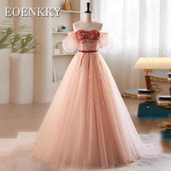 Luxury Sequin Prom Dress 2024 Formal Puff Sleeves Tulle A-Line Sweetheart Neck Special Occasion Dresses vestidos de graduación