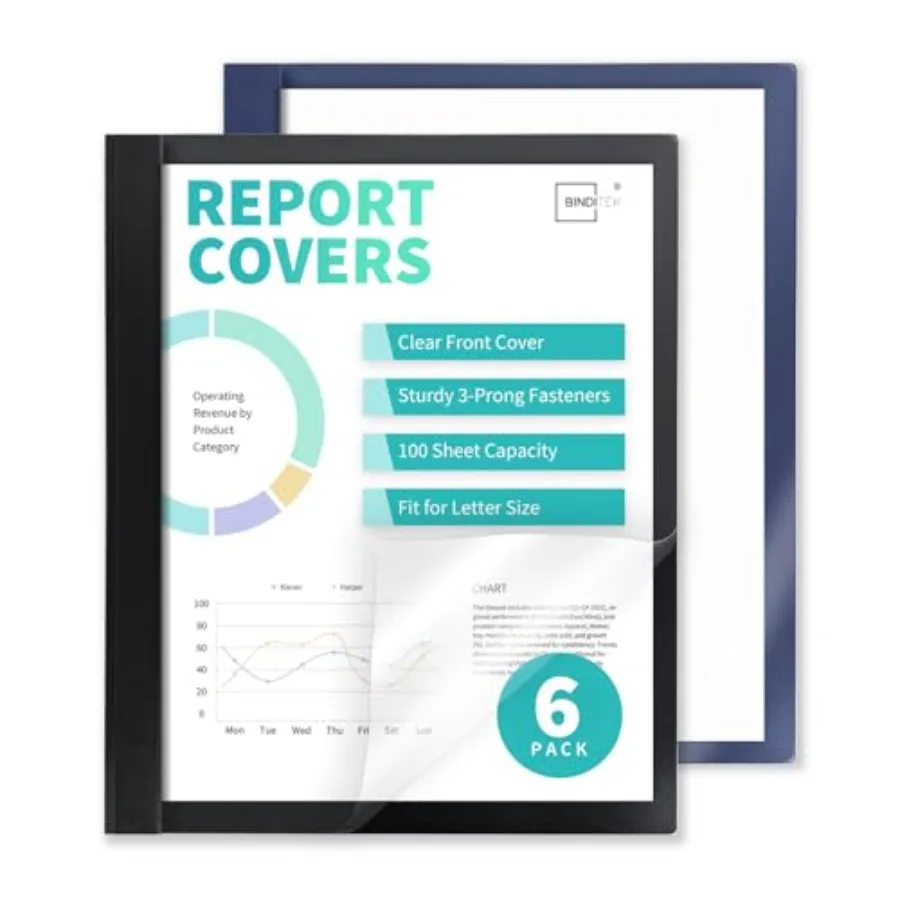 

Упаковка из 6 прозрачных передних отчетов с 3 зубцами, емкостью 100 листов, пластиковая папка отчетов с 3 металлическими застежками для букв, размер B