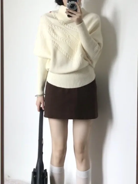 الكورية كسول Sle عالية الياقة المرأة سترة الخريف الشتاء ملابس داخلية لباس خارجي لينة محبوك أعلى مريحة فضفاضة تناسب طويلة...