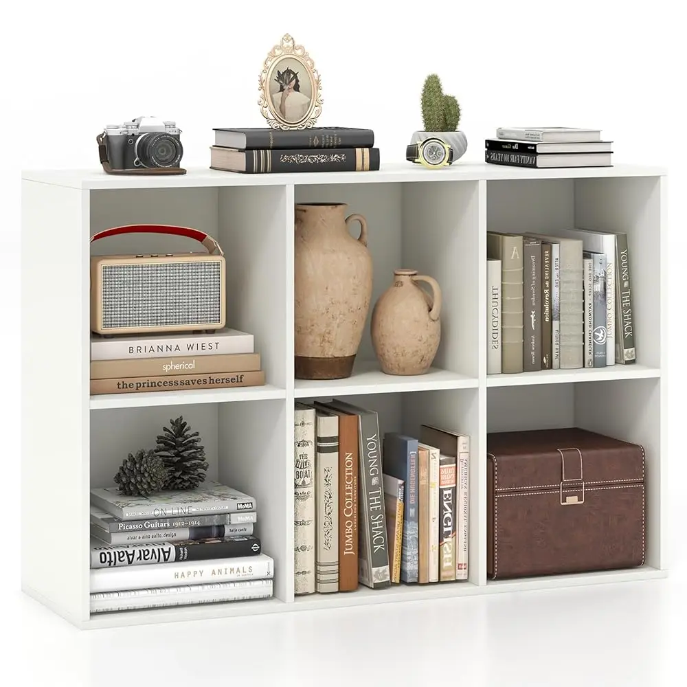 

6-Cube Bookcase, 3-Tier Cubby Bookshelf, Horizontal Vertical Display Ra With Anti-Tipping Kits, Modern Storage Organizer Shelf