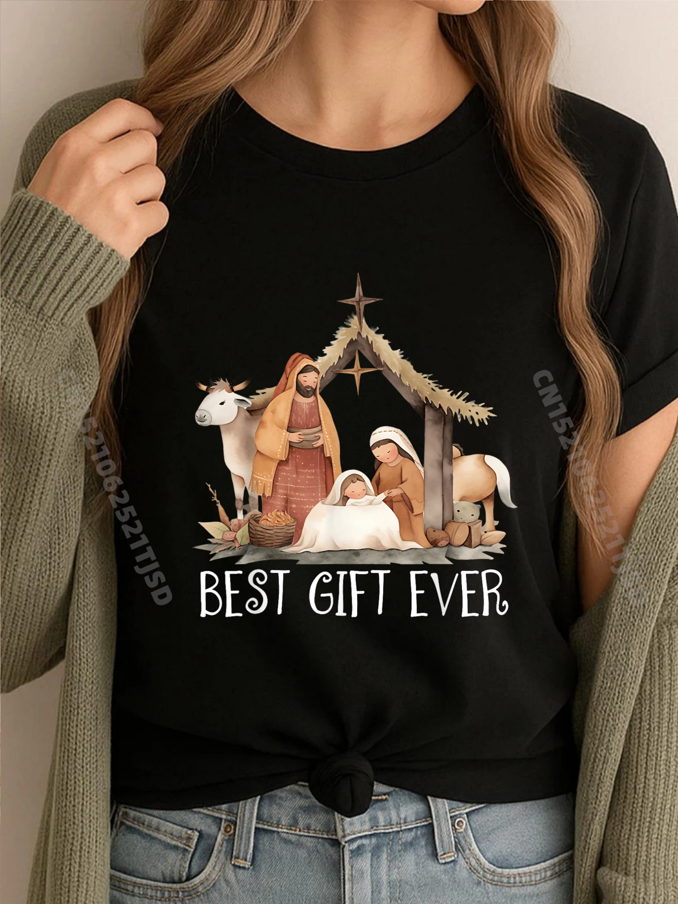 Best Ever Christmas Cool Jesus Nativity Scene Christian Oversized T Shirt Funny Shirt Alphabet
