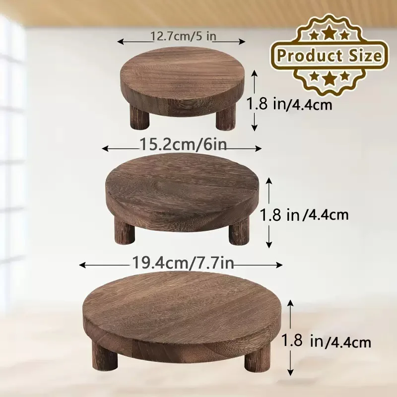 Round Brown Wooden Cup Holder Tray Succulent Plant Pot Saucers Bathroom Vanity Organizer Stand Countertop Home Storage Accessory