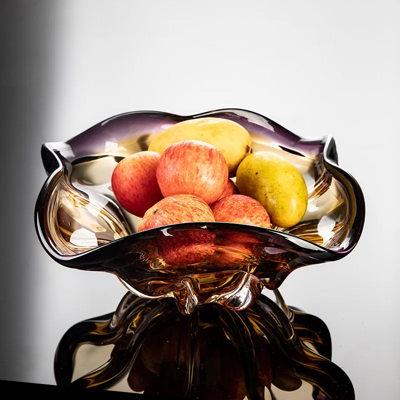 High End Exquisite Large Fruit Plate, Home Living Room Artistic Feeling, Crystal Glass Fruit Basin, High-end Feeling, Light