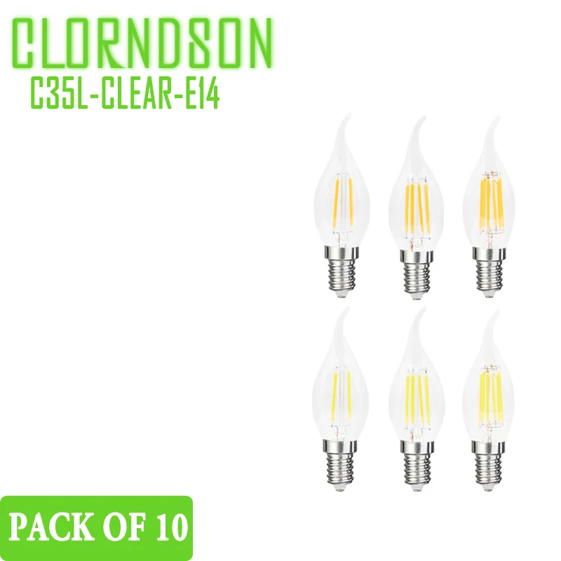 Pack of 10 Dimmable 2Watts - 8Watts Edison E12 E14 LED Bulbs Retro Candles Lamp 110V 220V Filament Bulbs Decor Incandescent