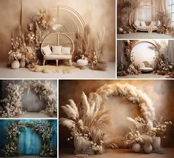 Mehofond Photography Backdrop Indoor Boho Pampas Grass Decor for Pregnant Portrait Maternity Party Grunge Wall Photo Background