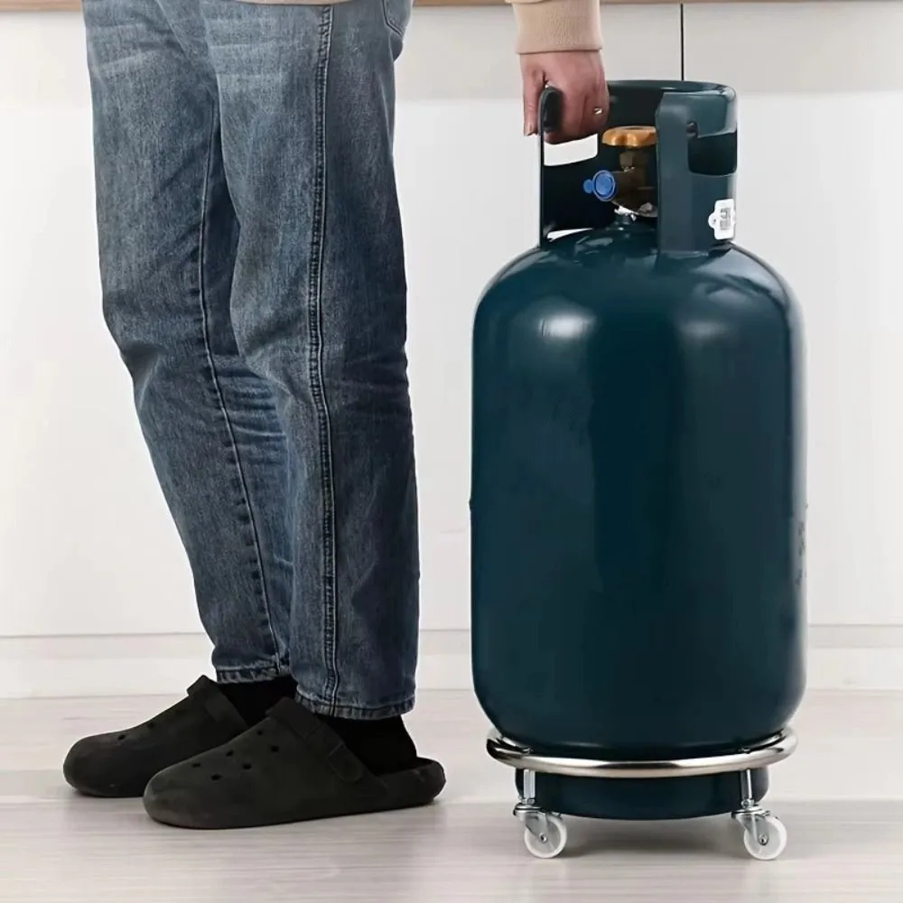 

Stainless Steel Cylinder Gas Bottle Mobile Bracket Moveable Wheels Can Pallet Base Plate Cylinder Mobile Stand Tray Stabilizer