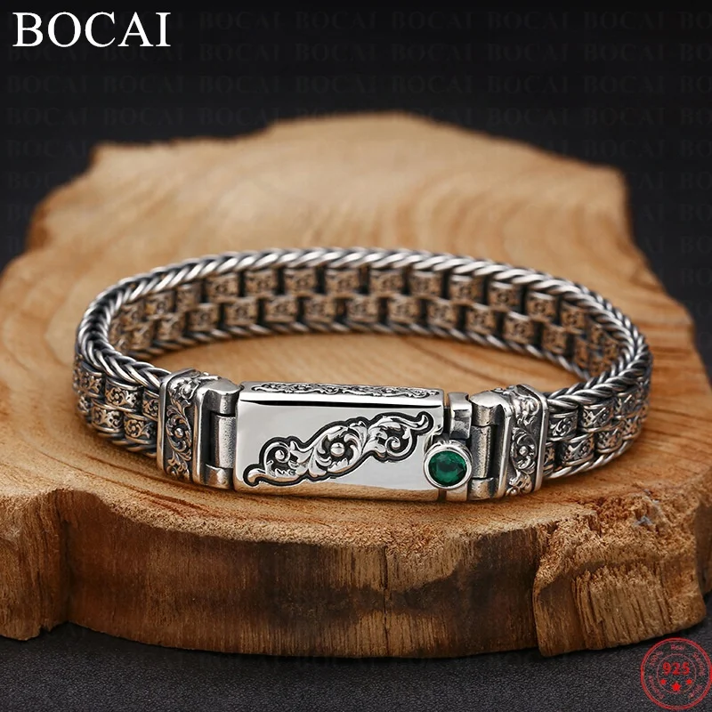 BOCAI S925 Sterling Silver Bracelets for Men Women New Fashion Eternal Vine Totem Woven-chain Prayer Wheel Jewelry Free Shipping