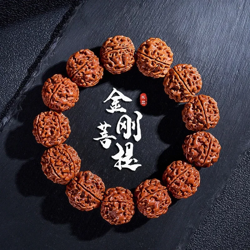 

Nepal large bracelet men, with dragon-patterned Rudraksha , original seeds handcrafting, walnut beads for