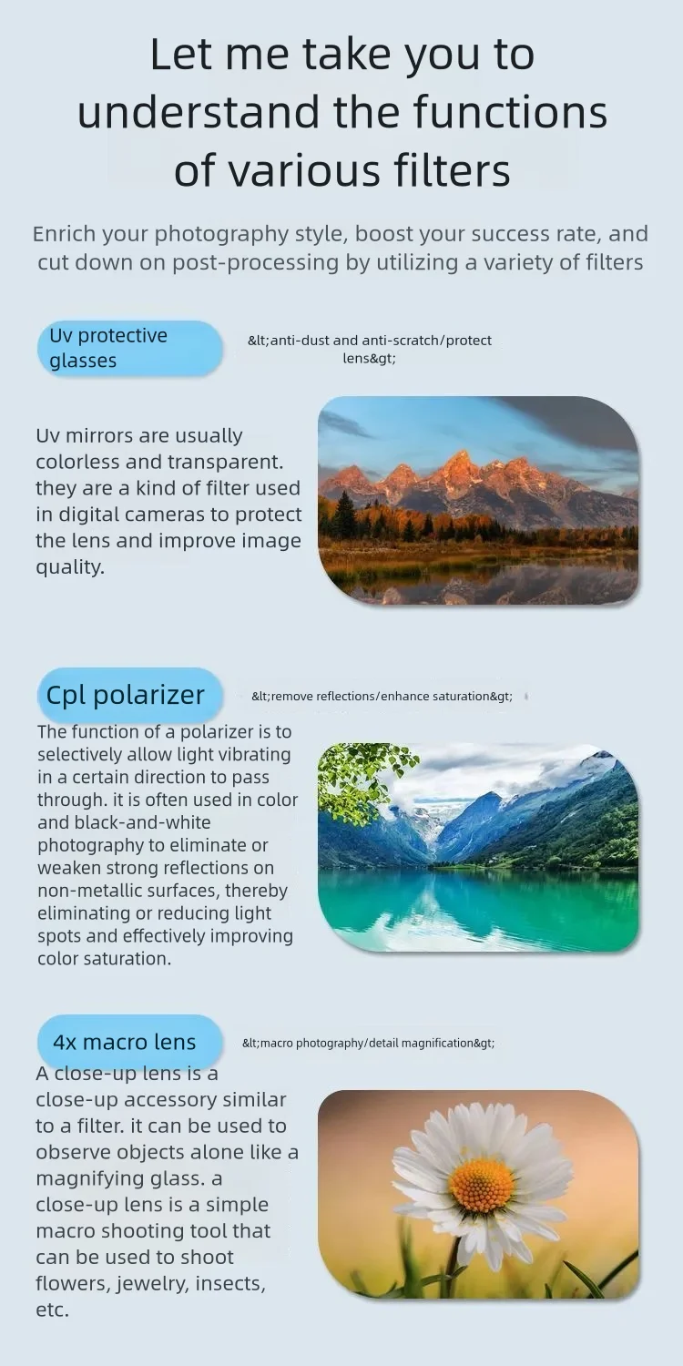 UV CPL Polarizing ND Star Light Macro Soft Light Filters 49 52 55 58 62 67 72 77 mm For Nikon Canon Sony Fujifim Olympus Camera image 4