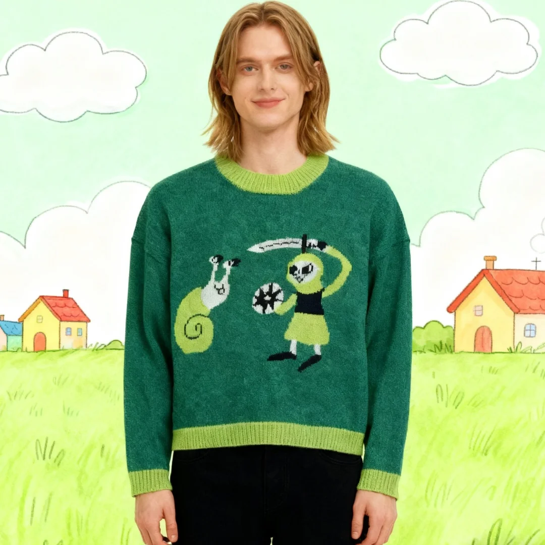 

Унисекс Y2K вязаный свитер уникальный осенне-зимний стиль сказочный мультяшный принт теплая удобная мода для всех