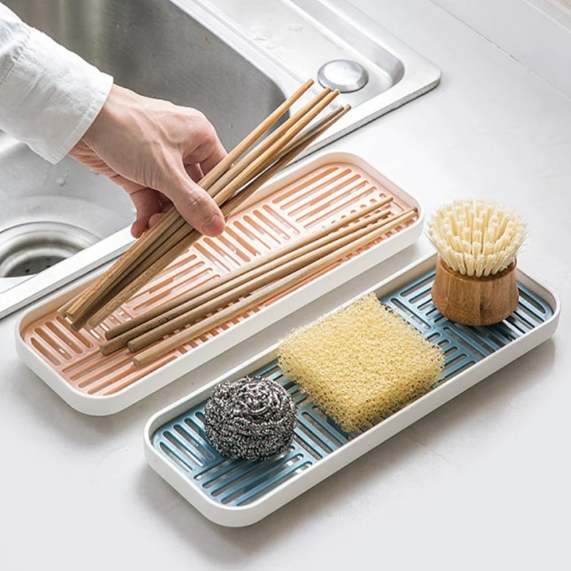 BEAU-Sink Soap Rack Sponge Holder Cup Tableware Drain Tray Dish Washing Scrubber Kitchen Storage Trays Kitchen Organizer