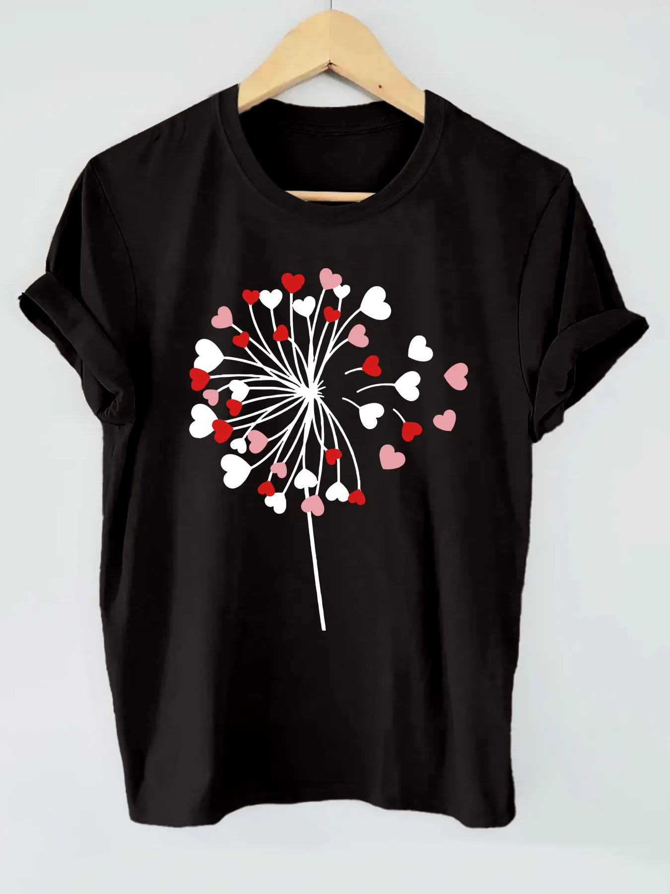 

Heart Print T-shirt, Short Sleeve Crew Neck Casual Top For Summer & Spring, Women's Clothing