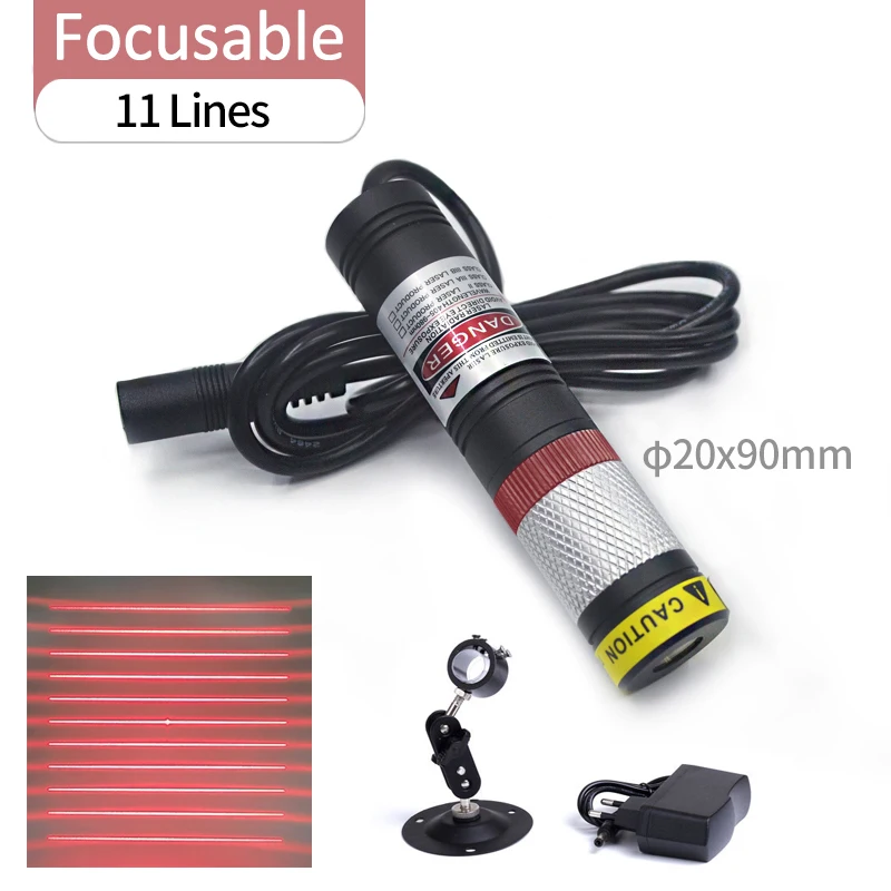 DOE 11 Lines Waterproof D20X90mm Focusable 635nm Red Line 50mW 100mW 150mW 200mW Laser Module for Cutting Positioning