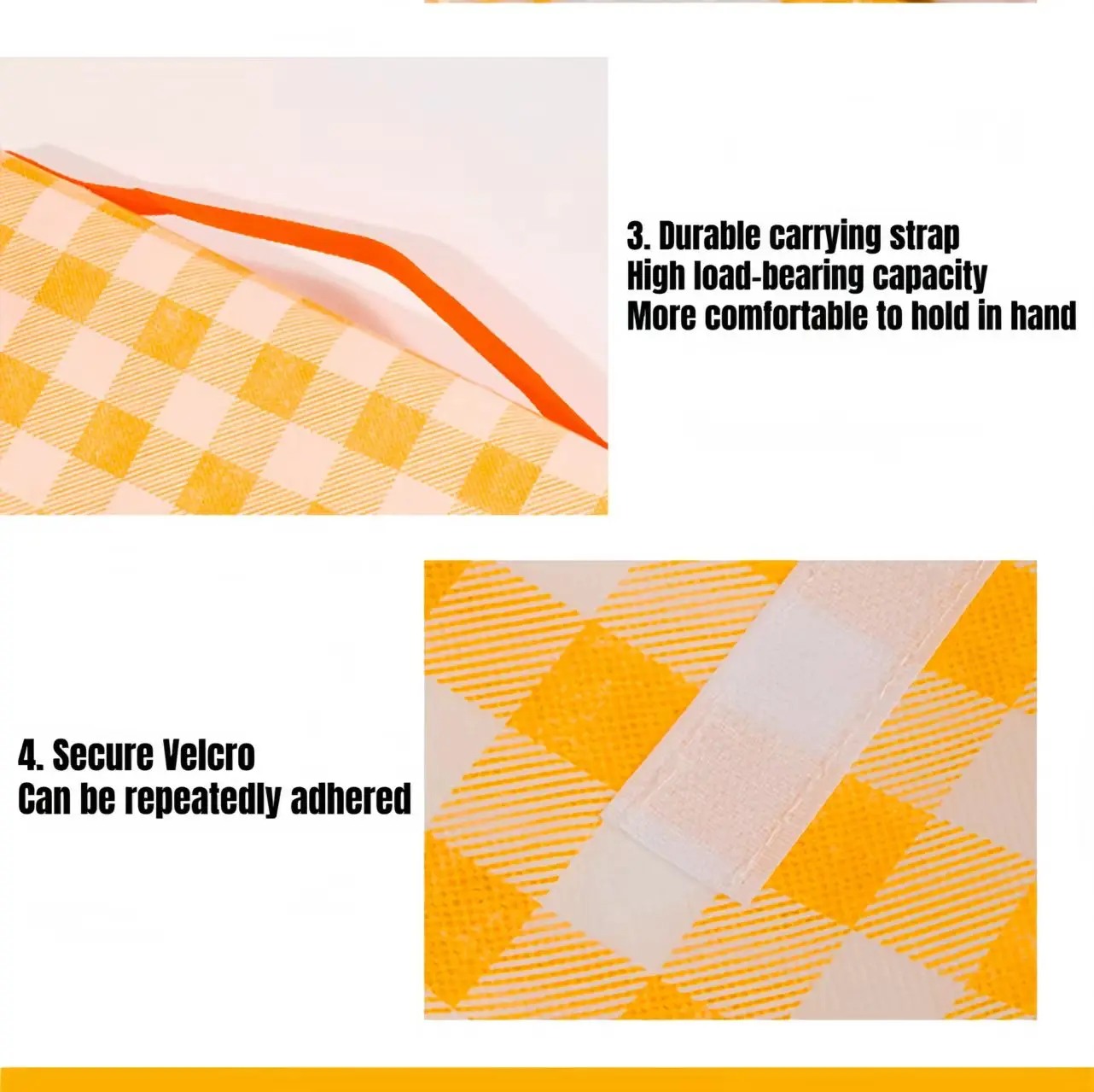 Waterproof Picnic Mat Material Details Close-up views of the yellow picnic mat showing soft fabric and layered construction