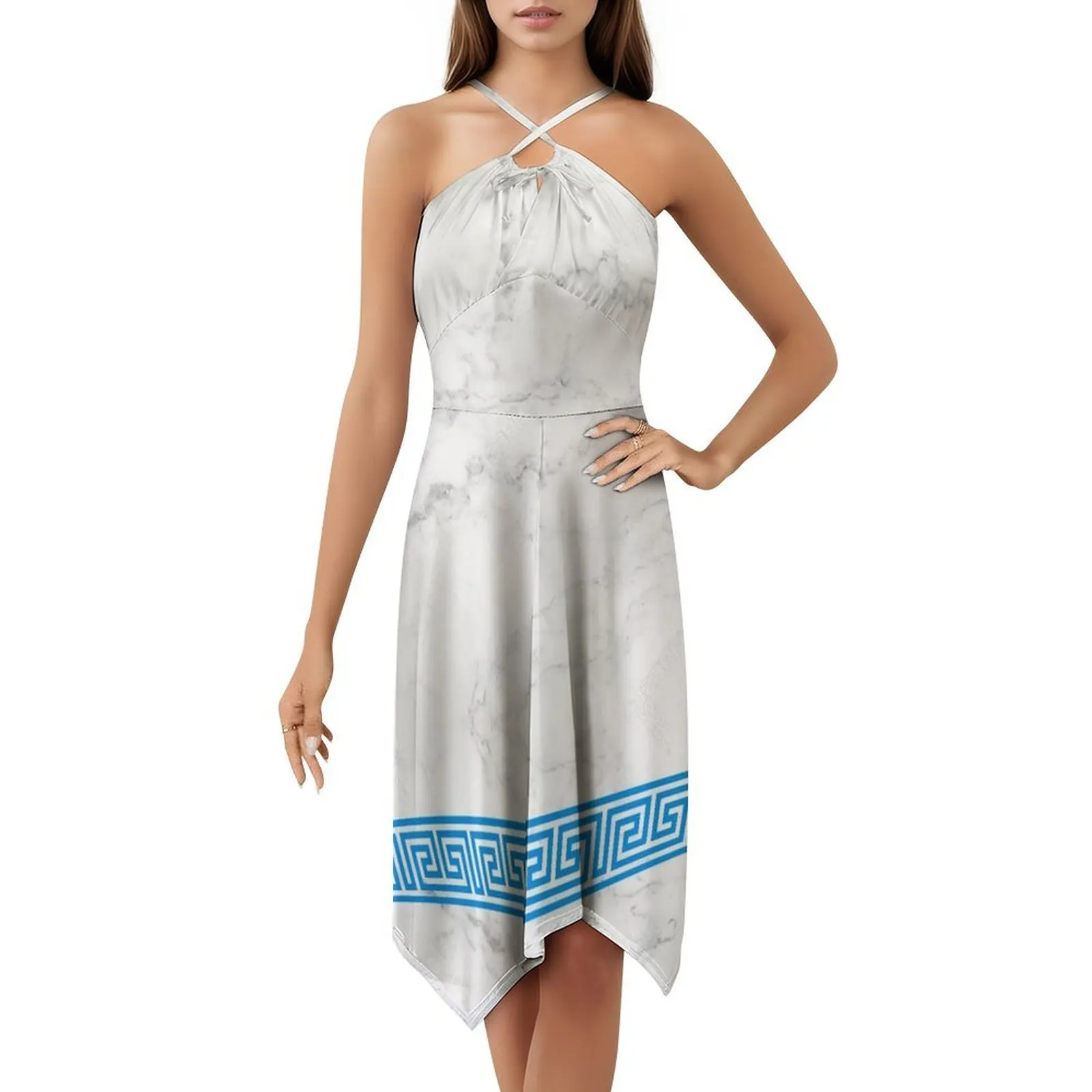 Vestido sin mangas bohemio de mármol griego, vestido de fiesta de vacaciones en la playa con estampado múltiple, mitología de la Grecia de mármol, Atenas griegas para mujer