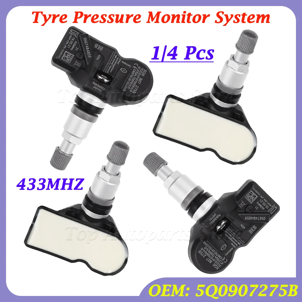 1Or4 Pcs 5Q0907275B Tire Pressure Sensor Monitoring System TPMS For Audi RS3 Bentley Bentayga Porsche Volkswagen Beetle Golf Eos