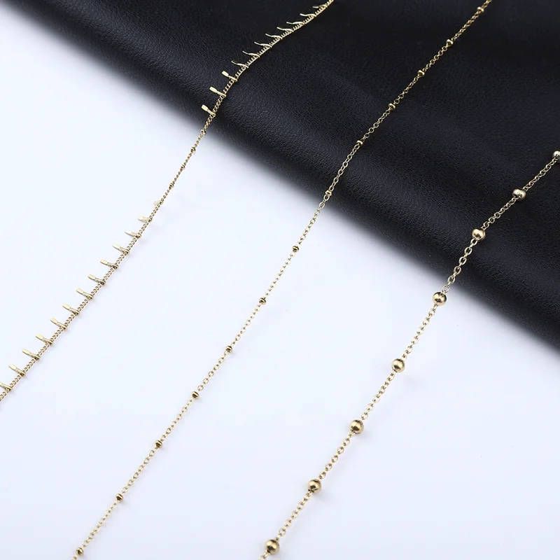 Small Chain Stainless Steel Beaded Link Chain Necklace Gold Ankle Link Chain for Jewelry Making DIY Necklace Bracelet Chain 1MM