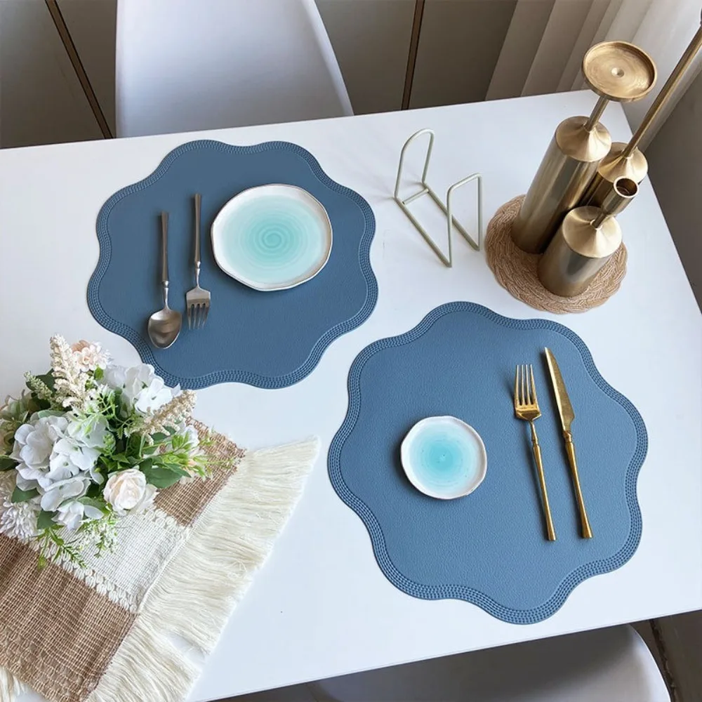 Flower Shaped Leather Placemats Waterproof Heat-Resistant Kitchen Tableware Pad Washable Non-Slip Insulation Mat