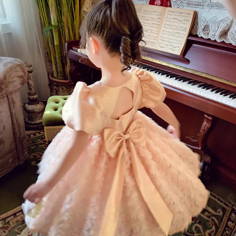 

Girls' Dress Spring Clothes2025New Stylish Children's Dress Skirt Little Girl Puff Sleeve Mesh Princess Dress
