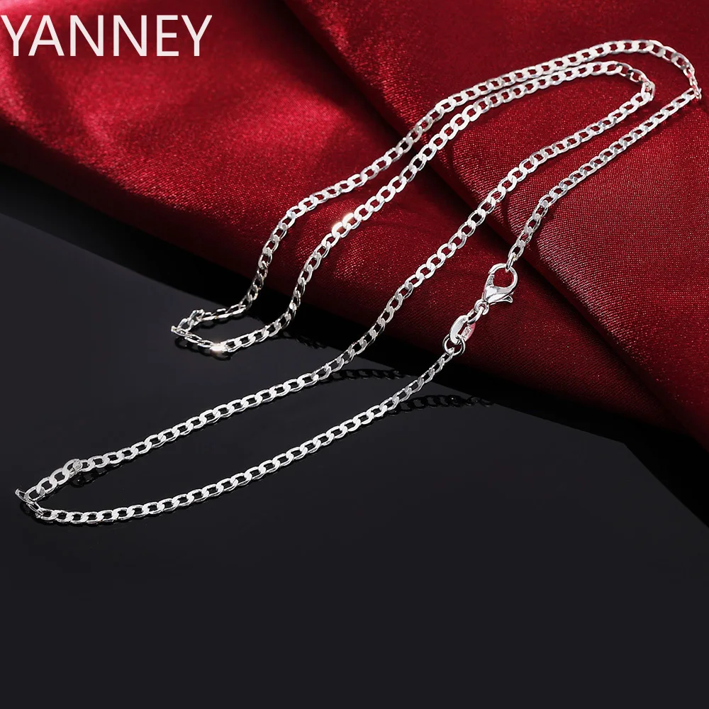 

New 925 Sterling Silver Necklace 16/18/20/22/24/26/28/30 Inches Classic 2MM Flat Sideways chain for Women Men Jewelry Gift party