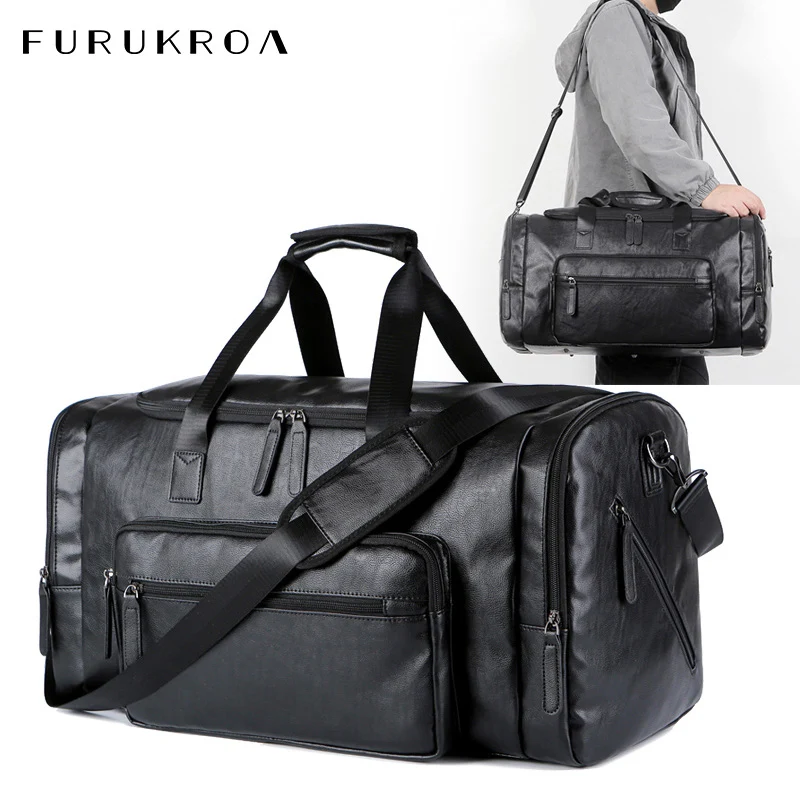 

Men Leather Gym Bag Sports PU Fitness Luggage Handbag Large Capacity Travel Trip Carry On Shoulder Duffel Pack Male X245C1