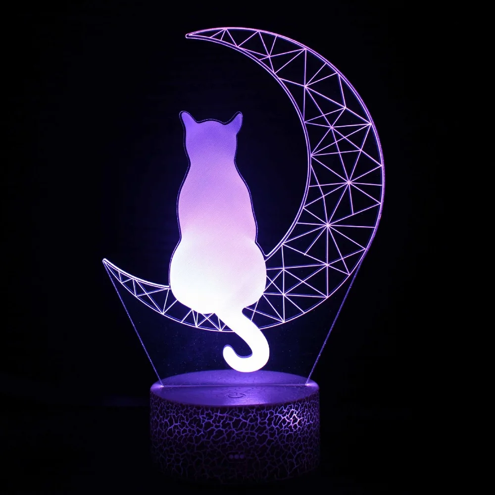 Acrylic Cat 3D Lamp LED Night Light for Kids Room Decor Bedside Lamp 7 Color Change Birthday Gifts for Boys Girls Kids Cat Lover