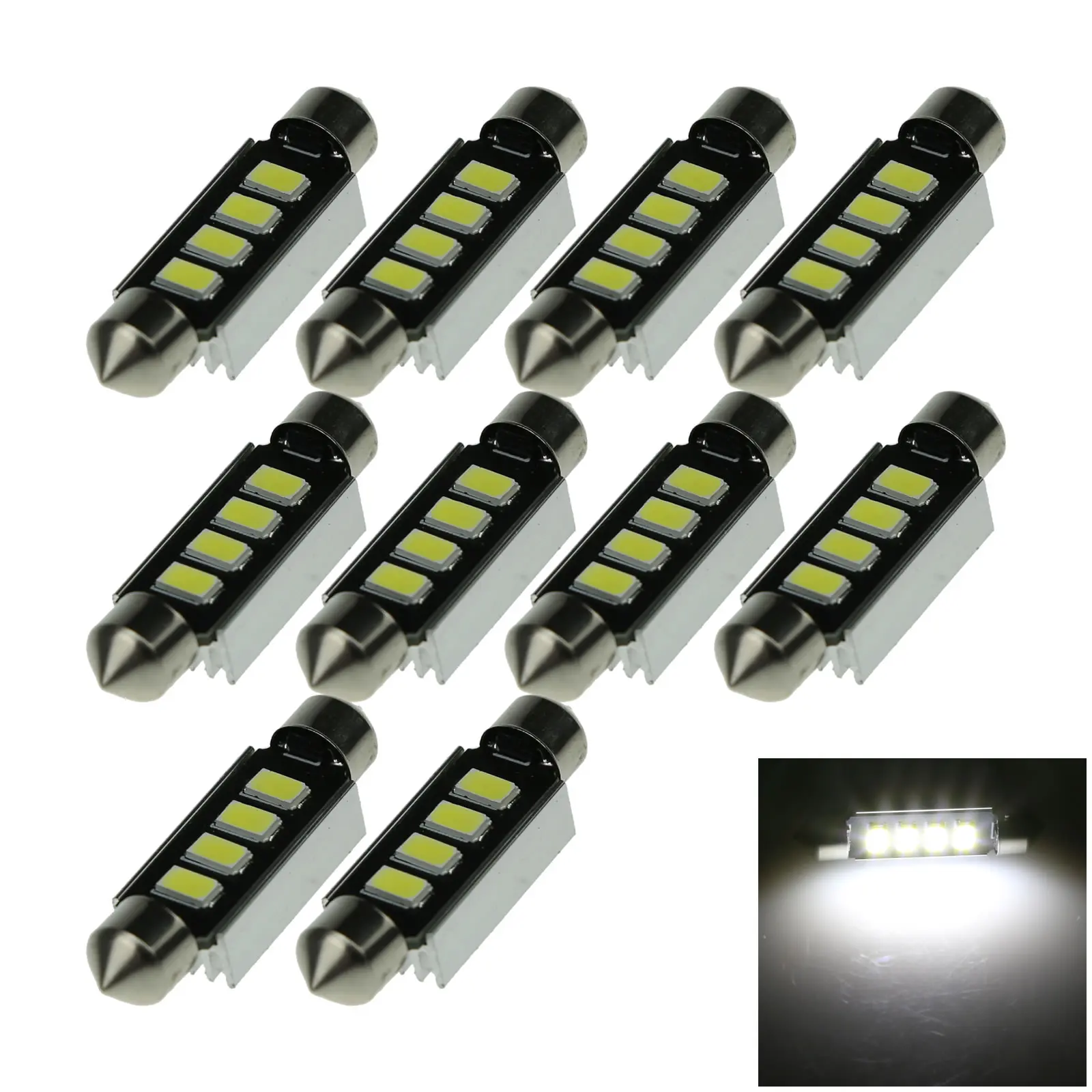 10x White Car 42MM Festoon Light marker Blub Canbus Error Free 4 Emitters 5630 SMD LED 578 I315-W