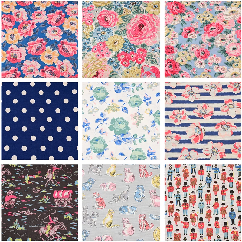 Flowers Cotton Fabric Imitation Cotton Linen British Style Rose Cartoon Printing Handmade DIY Clothing Dress Fabric